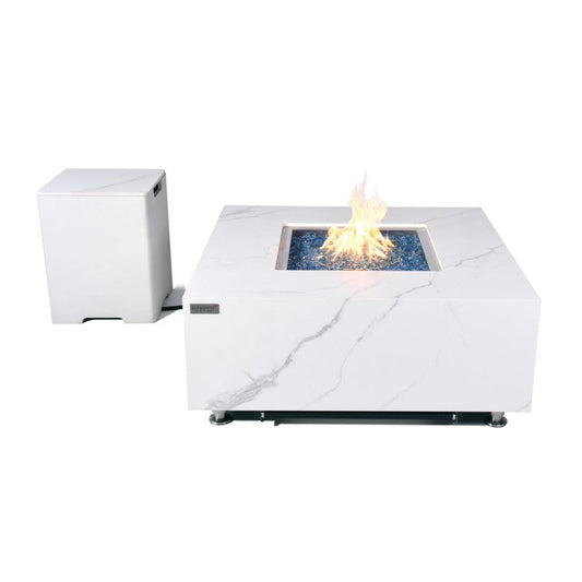 Elementi Plus Bianco 39" Square White Marble Porcelain Liquid Propane Fire Table