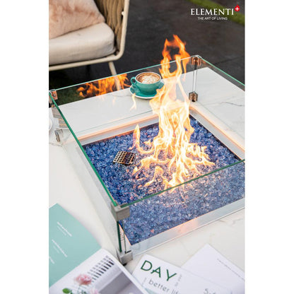 Elementi Plus Bianco 39" Square White Marble Porcelain Natural Gas Fire Table