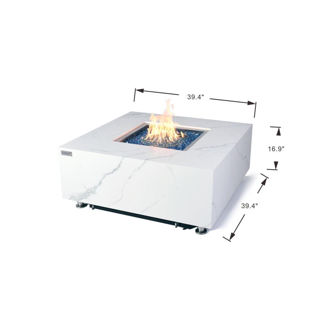 Elementi Plus Bianco 39" Square White Marble Porcelain Natural Gas Fire Table