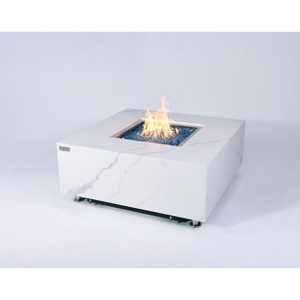 Elementi Plus Bianco 39" Square White Marble Porcelain Natural Gas Fire Table