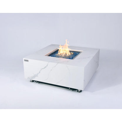 Elementi Plus Bianco 39" Square White Marble Porcelain Natural Gas Fire Table