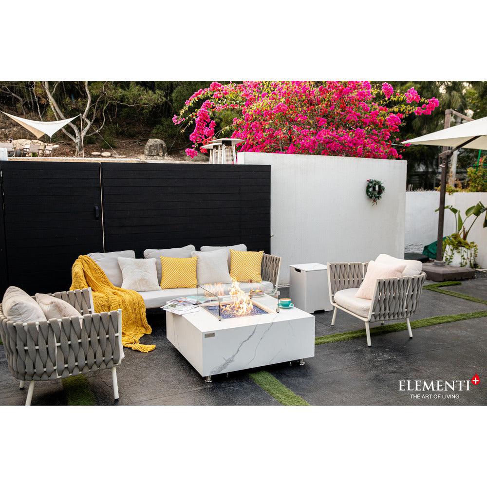 Elementi Plus Bianco 39" Square White Marble Porcelain Natural Gas Fire Table
