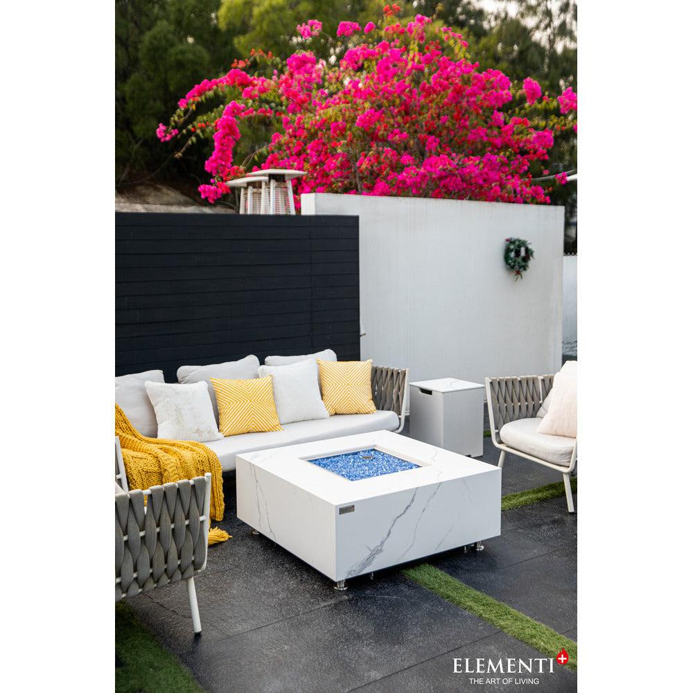 Elementi Plus Bianco 39" Square White Marble Porcelain Natural Gas Fire Table
