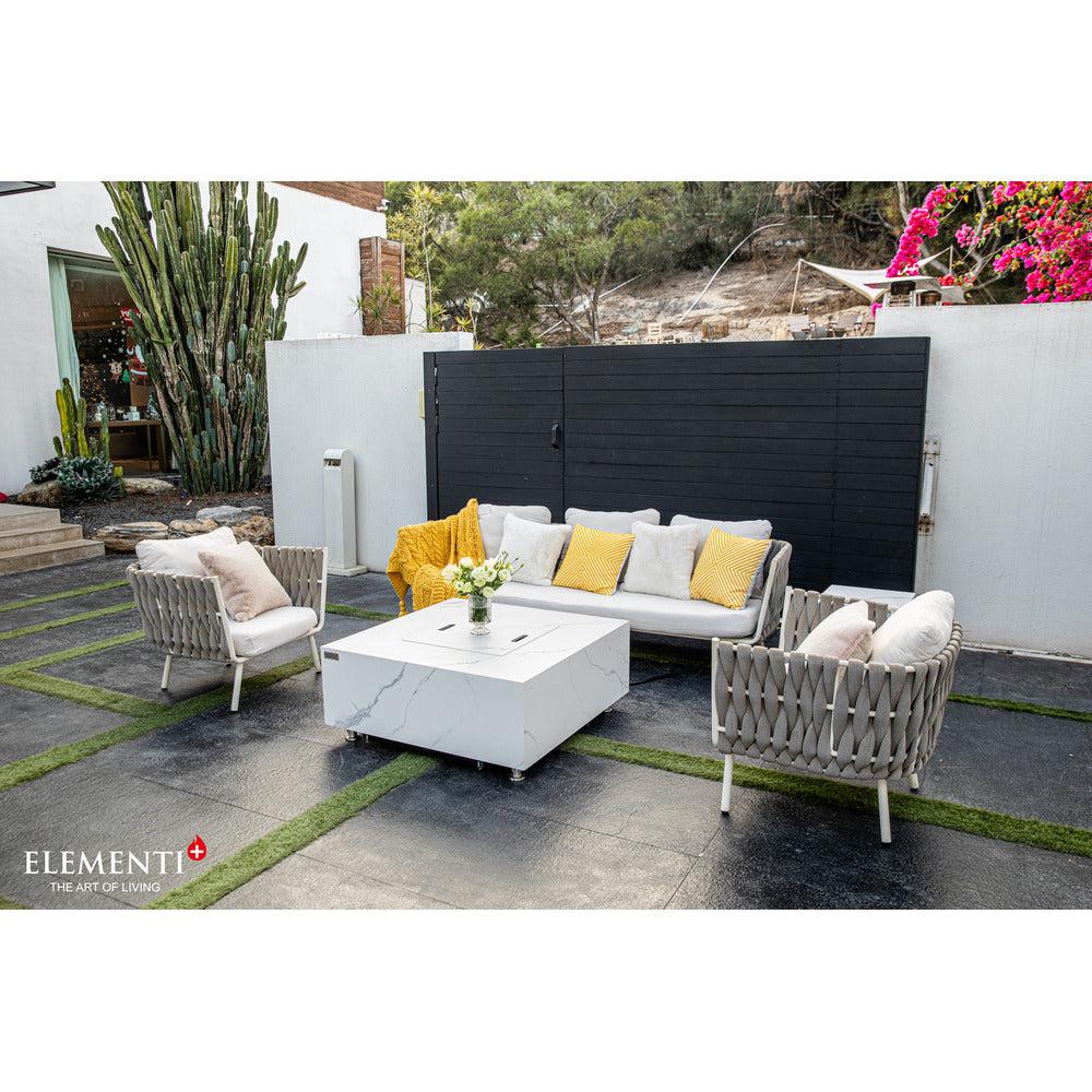 Elementi Plus Bianco 39" Square White Marble Porcelain Natural Gas Fire Table