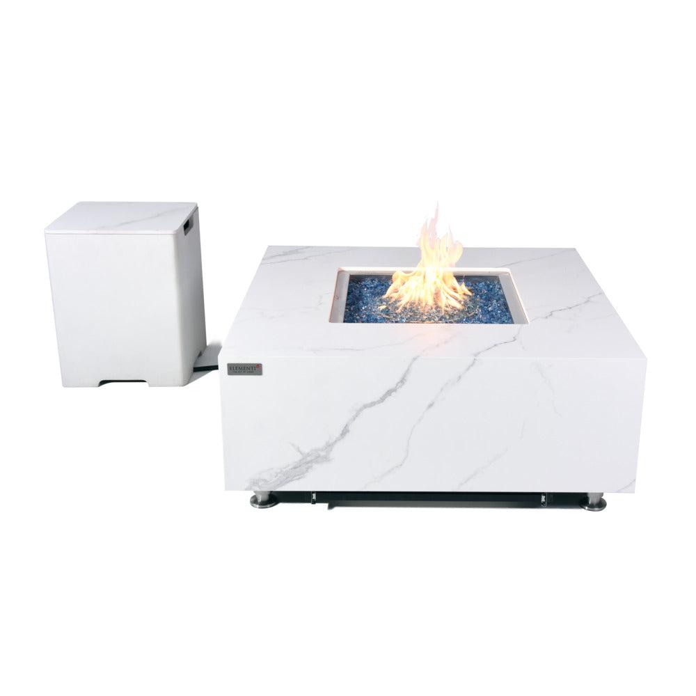 Elementi Plus Bianco 39" Square White Marble Porcelain Natural Gas Fire Table