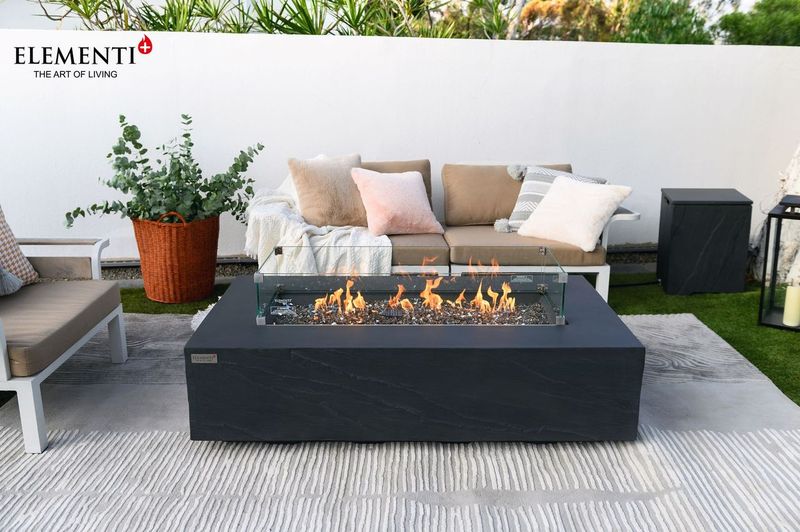 Elementi Plus Cape Town 32" Rectangle Slate Black Concrete Sandstone Natural Gas Fire Table