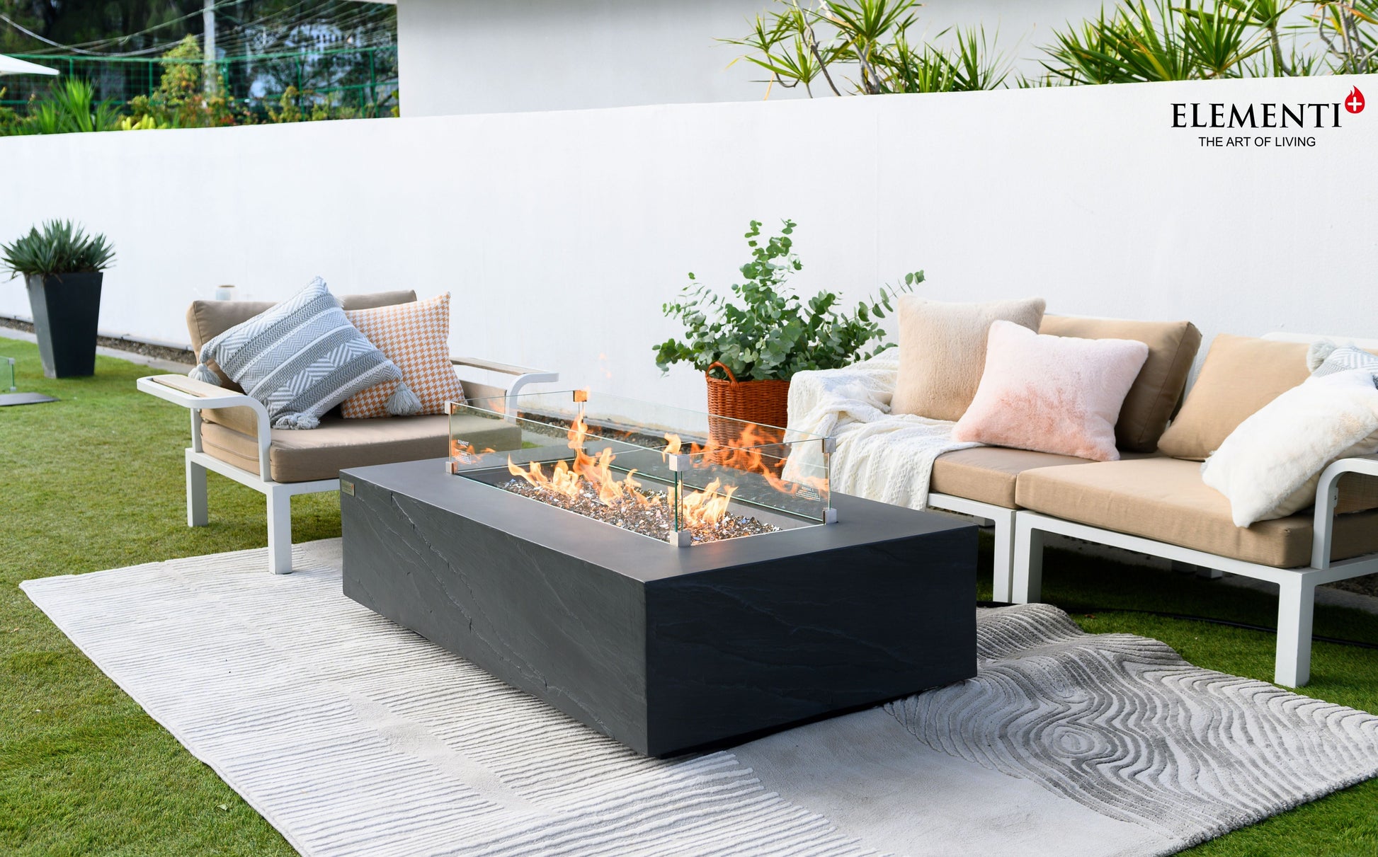 Elementi Plus Cape Town 32" Rectangle Slate Black Concrete Sandstone Natural Gas Fire Table