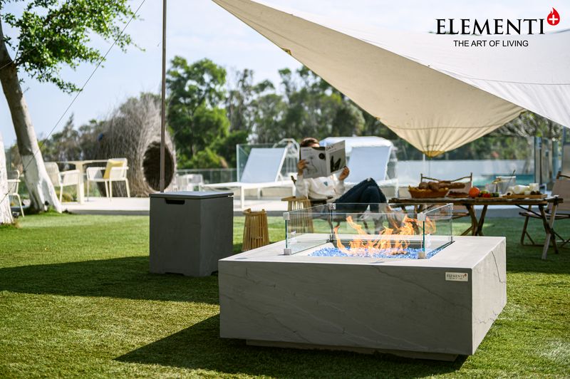 Elementi Plus Capertee 40" Square Space Grey Concrete Liquid Propane Fire Table