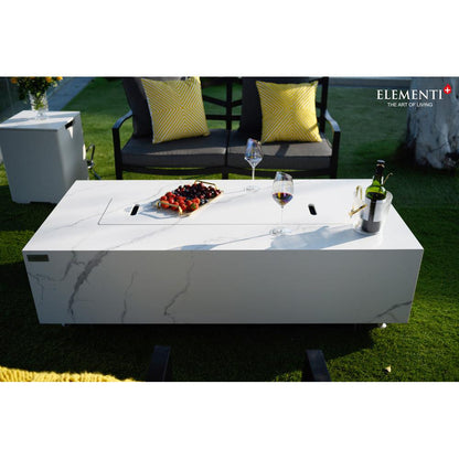 Elementi Plus Carrara 28" Bianco White Marble Porcelain Fire Table