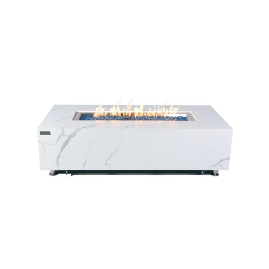 Elementi Plus Carrara 28" Rectangle Bianco White Marble Porcelain Liquid Propane Fire Table
