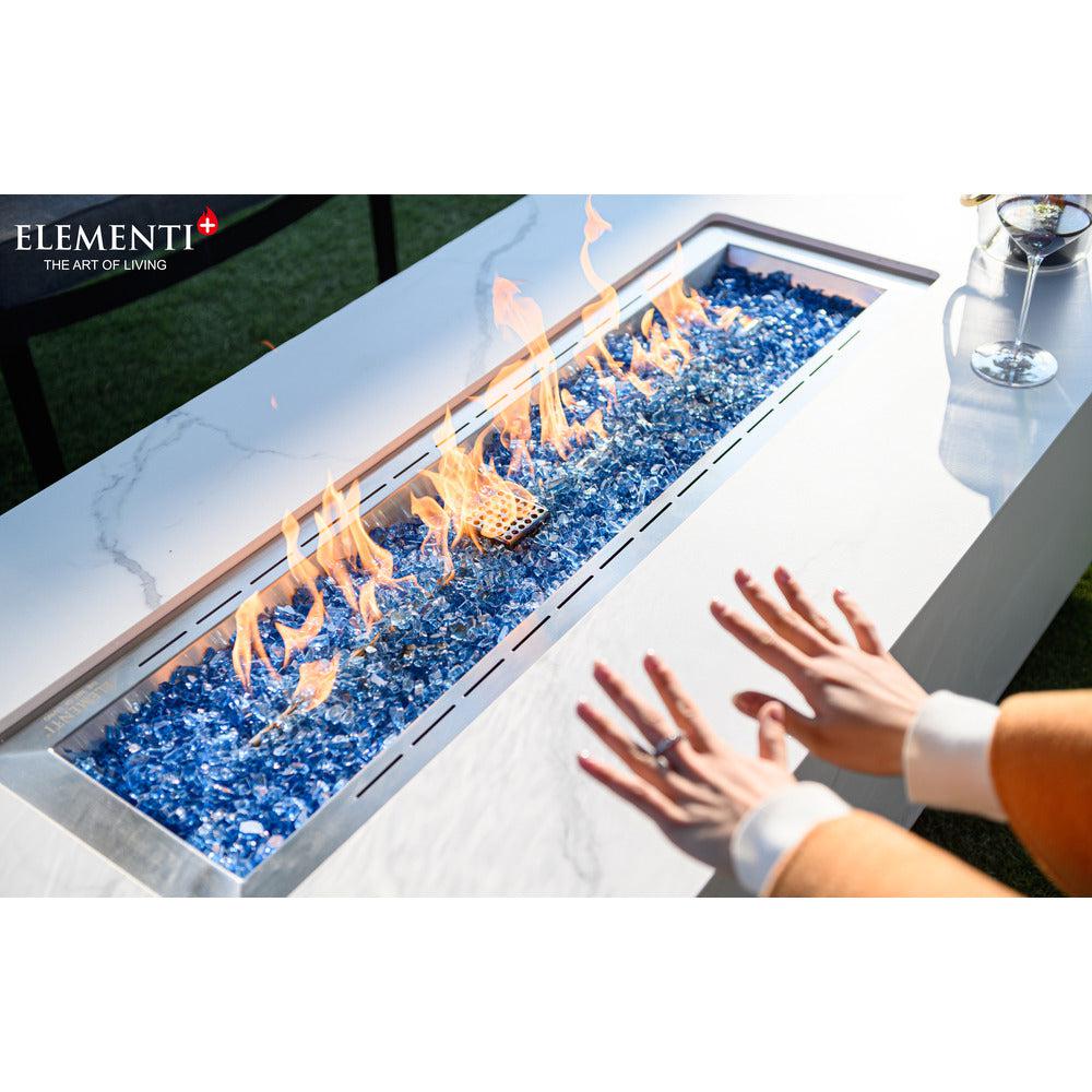 Elementi Plus Carrara 28" Rectangle Bianco White Marble Porcelain Natural Gas Fire Table