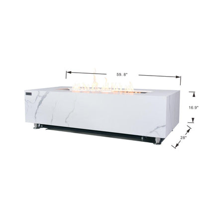 Elementi Plus Carrara 28" Rectangle Bianco White Marble Porcelain Natural Gas Fire Table