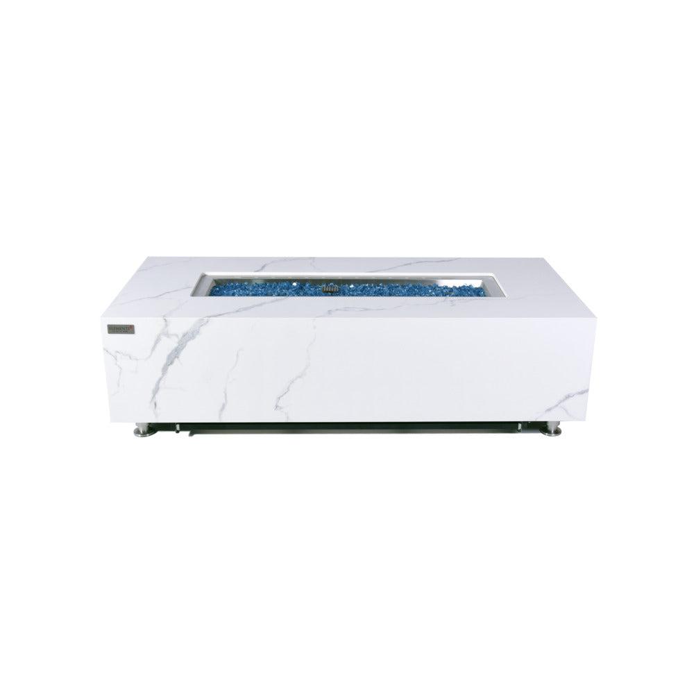 Elementi Plus Carrara 28" Rectangle Bianco White Marble Porcelain Natural Gas Fire Table