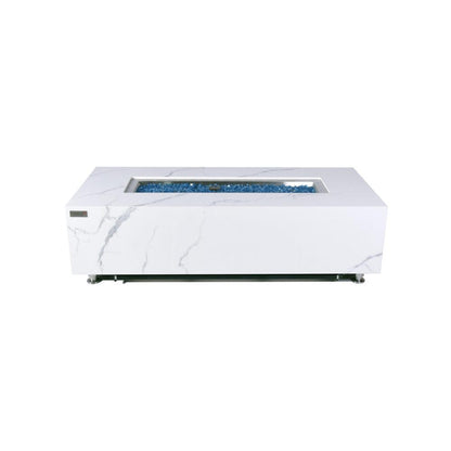 Elementi Plus Carrara 28" Rectangle Bianco White Marble Porcelain Natural Gas Fire Table