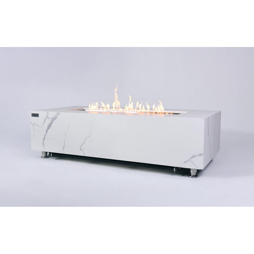Elementi Plus Carrara 28" Rectangle Bianco White Marble Porcelain Natural Gas Fire Table