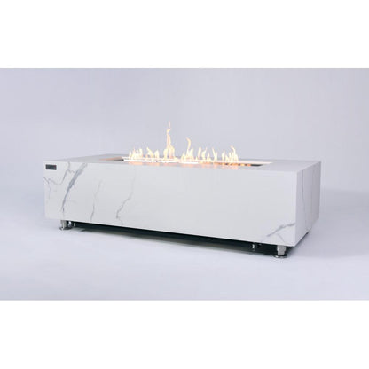 Elementi Plus Carrara 28" Rectangle Bianco White Marble Porcelain Natural Gas Fire Table