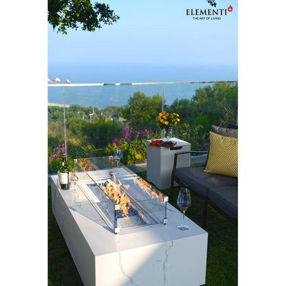 Elementi Plus Carrara 28" Rectangle Bianco White Marble Porcelain Natural Gas Fire Table