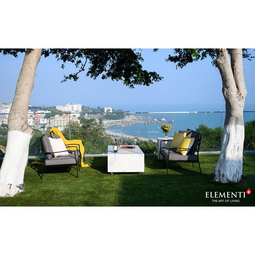 Elementi Plus Carrara 28" Rectangle Bianco White Marble Porcelain Natural Gas Fire Table