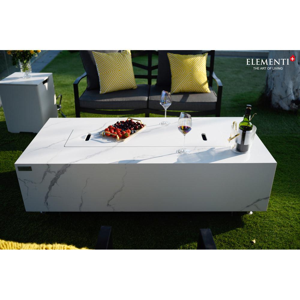 Elementi Plus Carrara 28" Rectangle Bianco White Marble Porcelain Natural Gas Fire Table