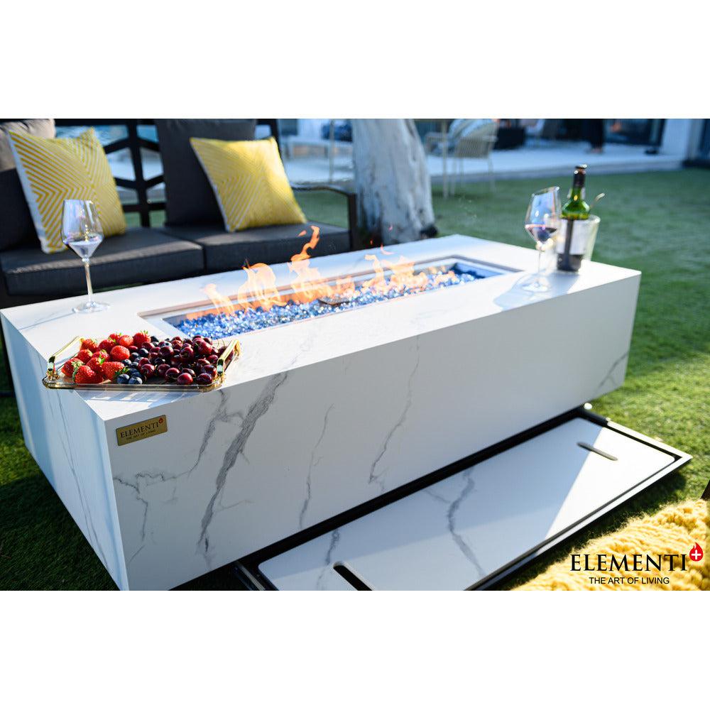 Elementi Plus Carrara 28" Rectangle Bianco White Marble Porcelain Natural Gas Fire Table