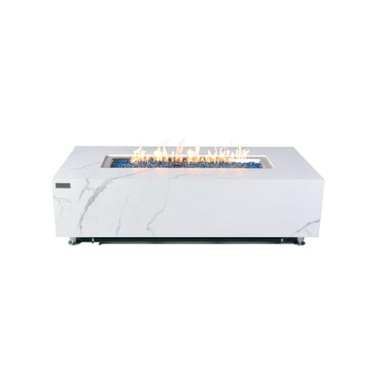 Elementi Plus Carrara 28" Rectangle Bianco White Marble Porcelain Natural Gas Fire Table