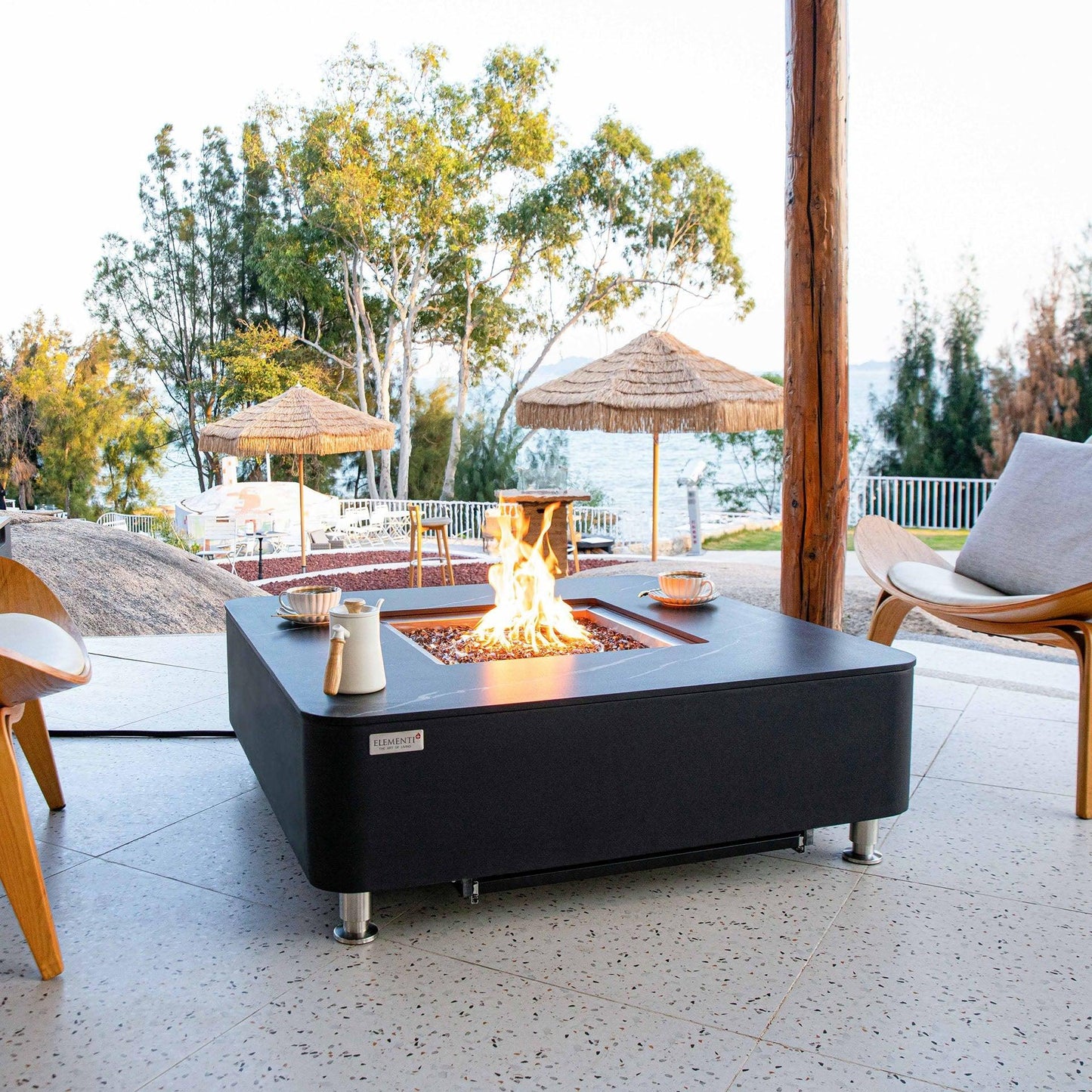 Elementi Plus Copenhagen 42" Bulgaria Black Marble Porcelain Liquid Propane Fire Table