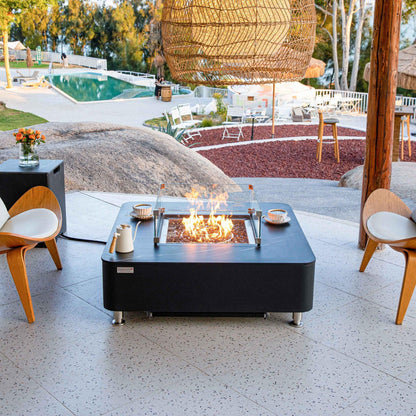 Elementi Plus Copenhagen 42" Bulgaria Black Marble Porcelain Liquid Propane Fire Table