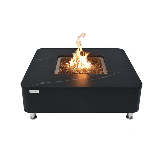Elementi Plus Copenhagen 42" Bulgaria Black Marble Porcelain Liquid Propane Fire Table
