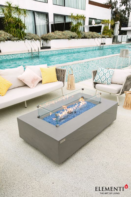 Elementi Plus Meteora 32" Rectangle Space Grey Concrete Liquid Propane Sandstone Fire Table