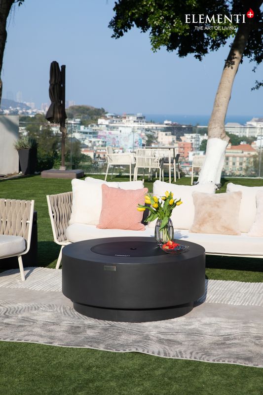 Elementi Plus Nimes 41" Round Dark Grey Concrete Liquid Propane Fire Table