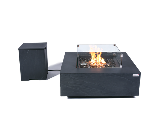 Elementi Plus Roraima 40" Square Slate Black Concrete Liquid Propane Fire Table