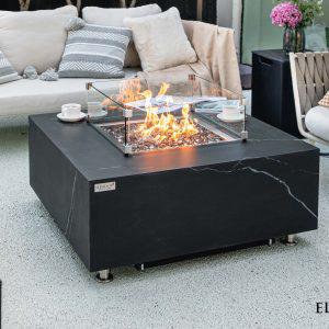 Elementi Plus Sofia 39" Bulgaria Black Marble Porcelain Fire Table