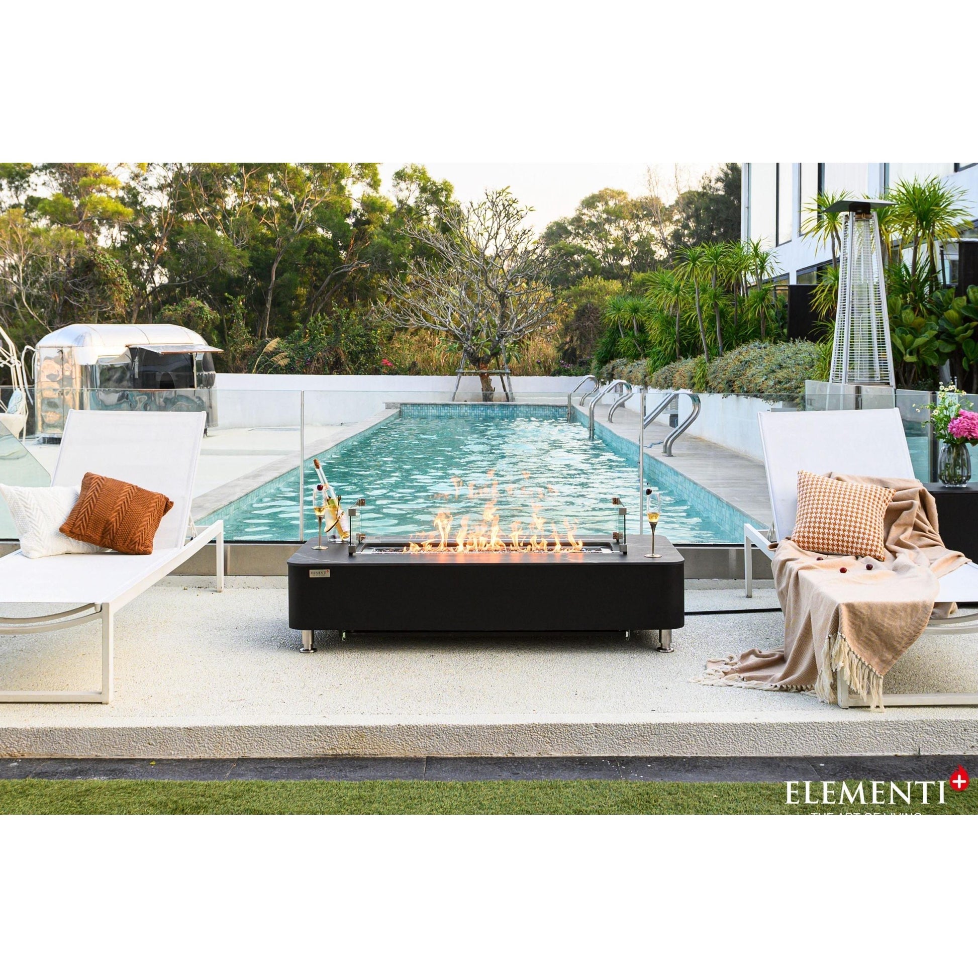 Elementi Plus Valencia 30" Bulgaria Black Natural Gas Marble Porcelain Fire Table
