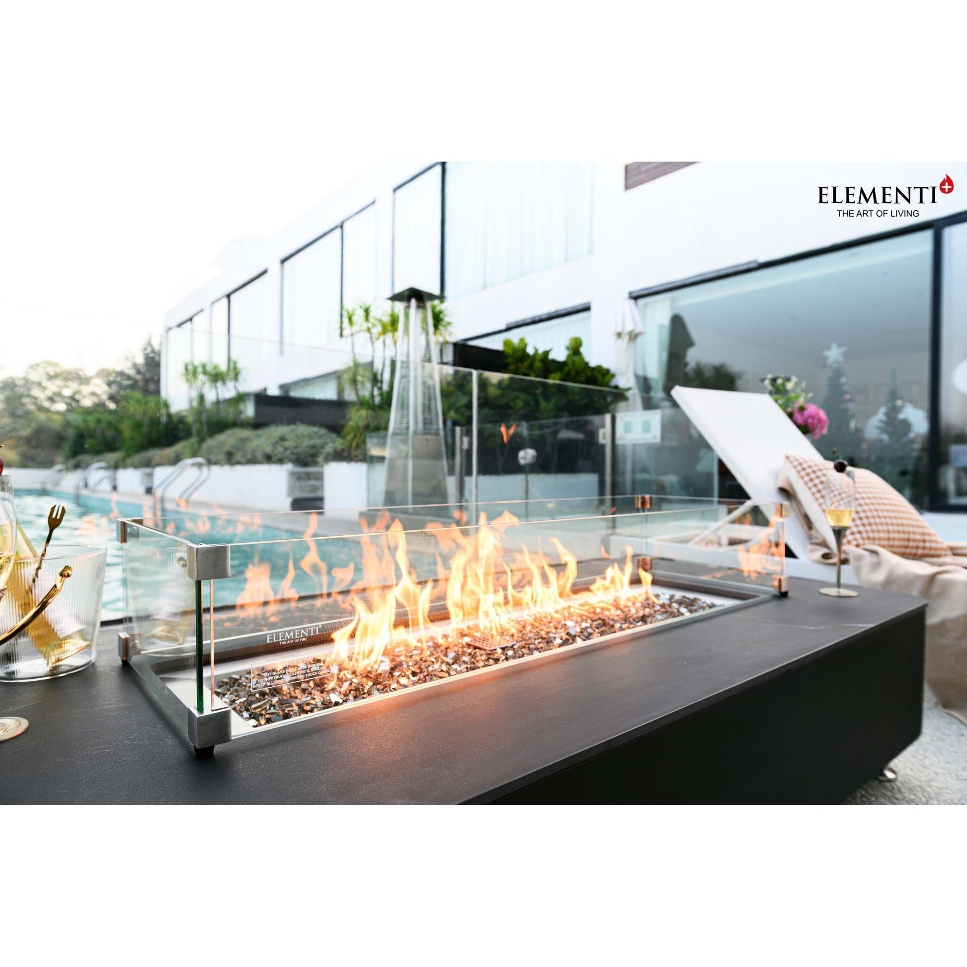Elementi Plus Valencia 30" Bulgaria Black Natural Gas Marble Porcelain Fire Table