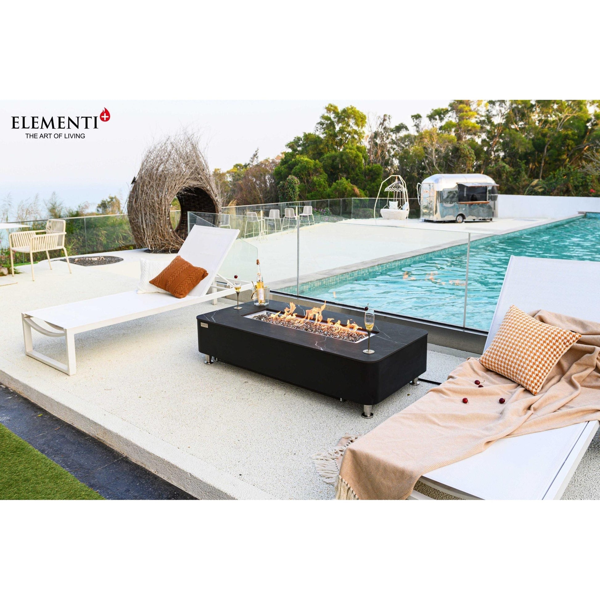 Elementi Plus Valencia 30" Bulgaria Black Natural Gas Marble Porcelain Fire Table