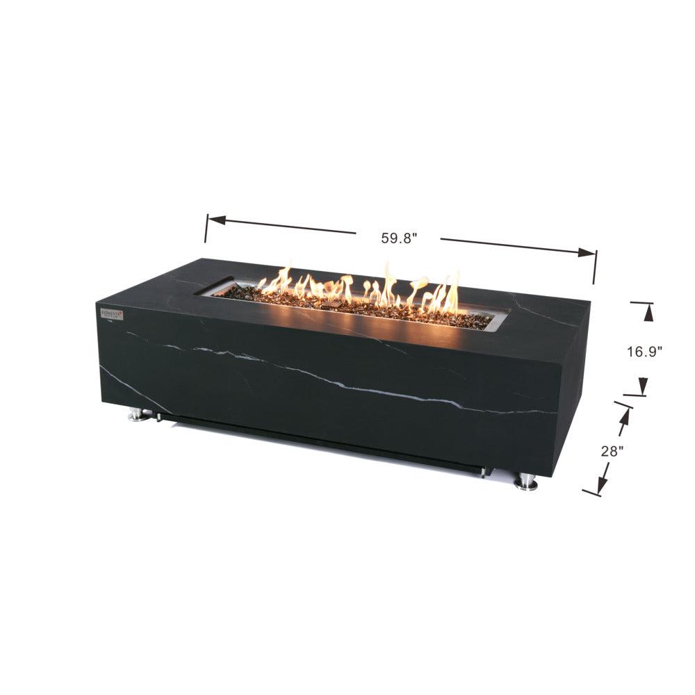 Elementi Plus Varna 28" Rectangle Bulgaria Black Marble Porcelain Liquid Propane Fire Table
