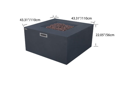 Elementi Rocky 43" Square Dark Grey Propane Fire Table with Hidden Tank