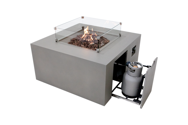 Elementi Rocky 43" Square Light Grey Propane Fire Table with Hidden Tank