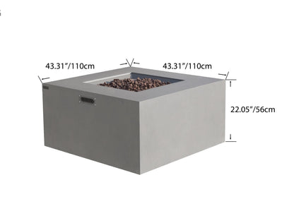 Elementi Rocky 43" Square Light Grey Propane Fire Table with Hidden Tank