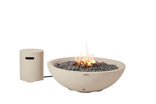 Elementi Rose Bowl 48" Round Frosted Cream White Concrete Natural Gas Fire Pit