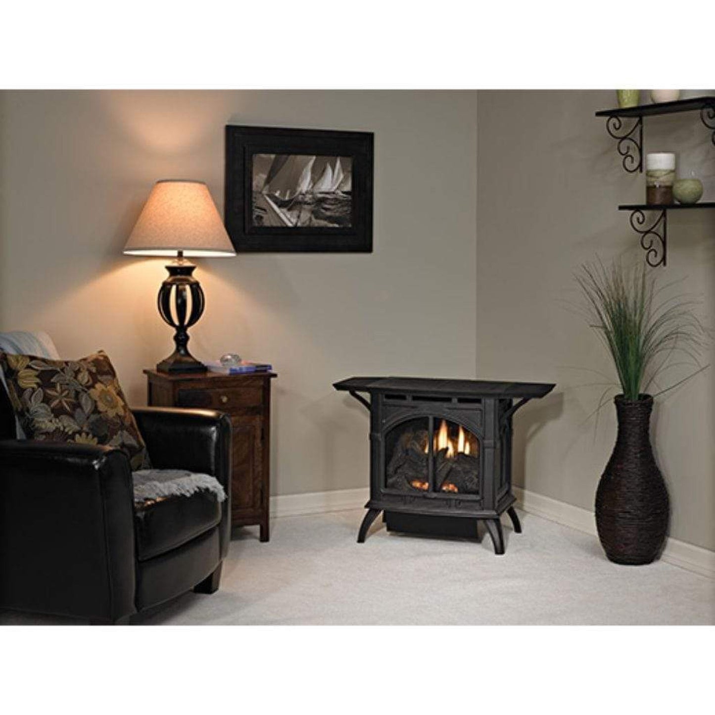 Empire Spirit 22" 20,000 BTU Porcelain Black Finish Intermittent Pilot Control With On/Off Switch, Propane Gas Vent Free Cast Iron Small Stove