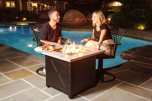 Endless Summer 30" Mason LP Gas Outdoor Fire Pit Table with Printed Resin Mantel