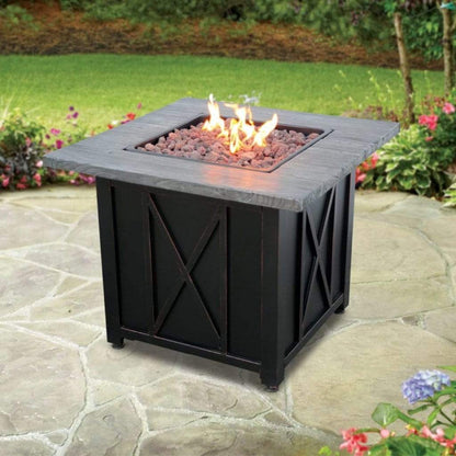 Endless Summer 30" Outdoor LP Gas Fire Pit Table With Weathered Wood Grain Printed Mantel