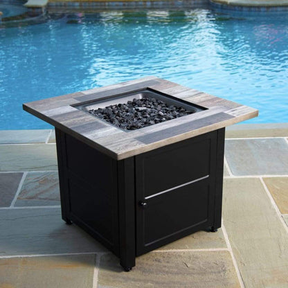 Endless Summer The Cayden 30" Outdoor LP Gas Fire Pit Table With Faux Wood Mantel