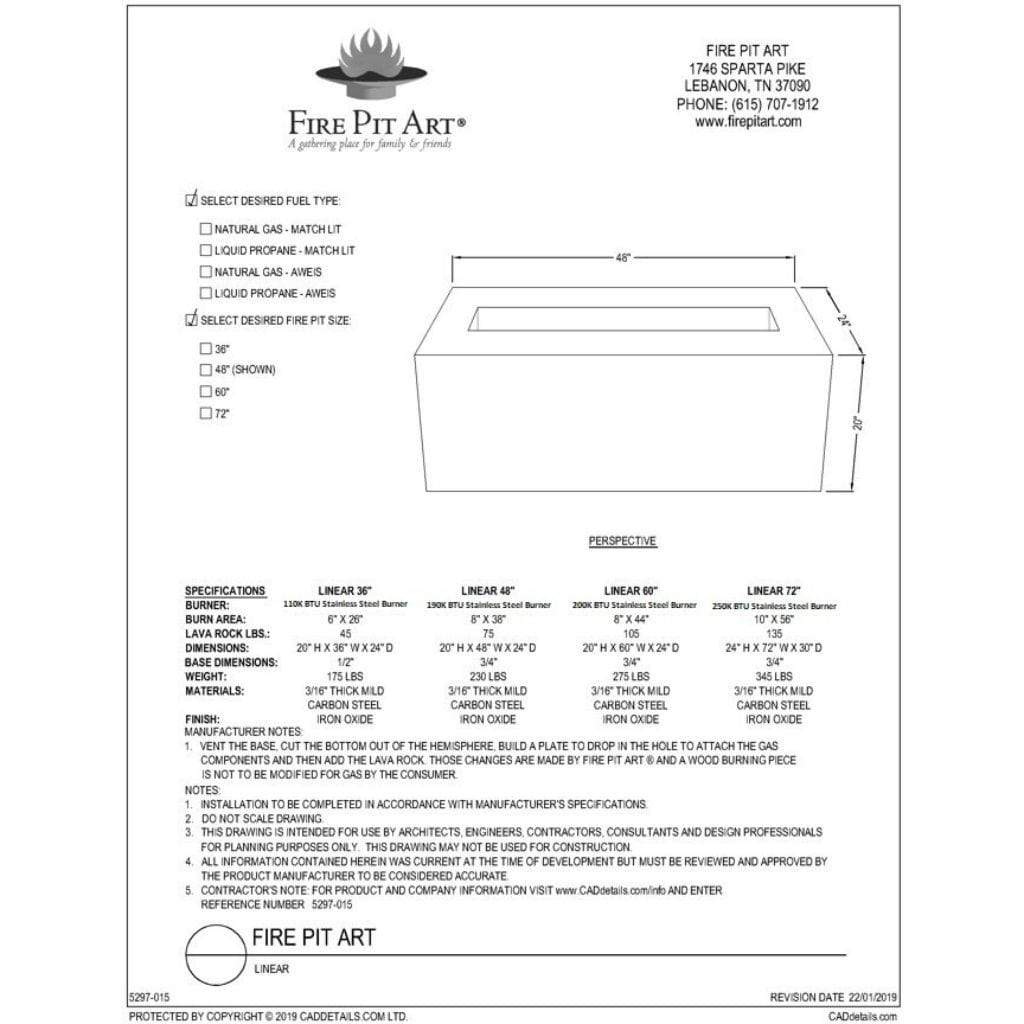 Fire Pit Art 36" Linear Fire Pit - 110K BTU Burner