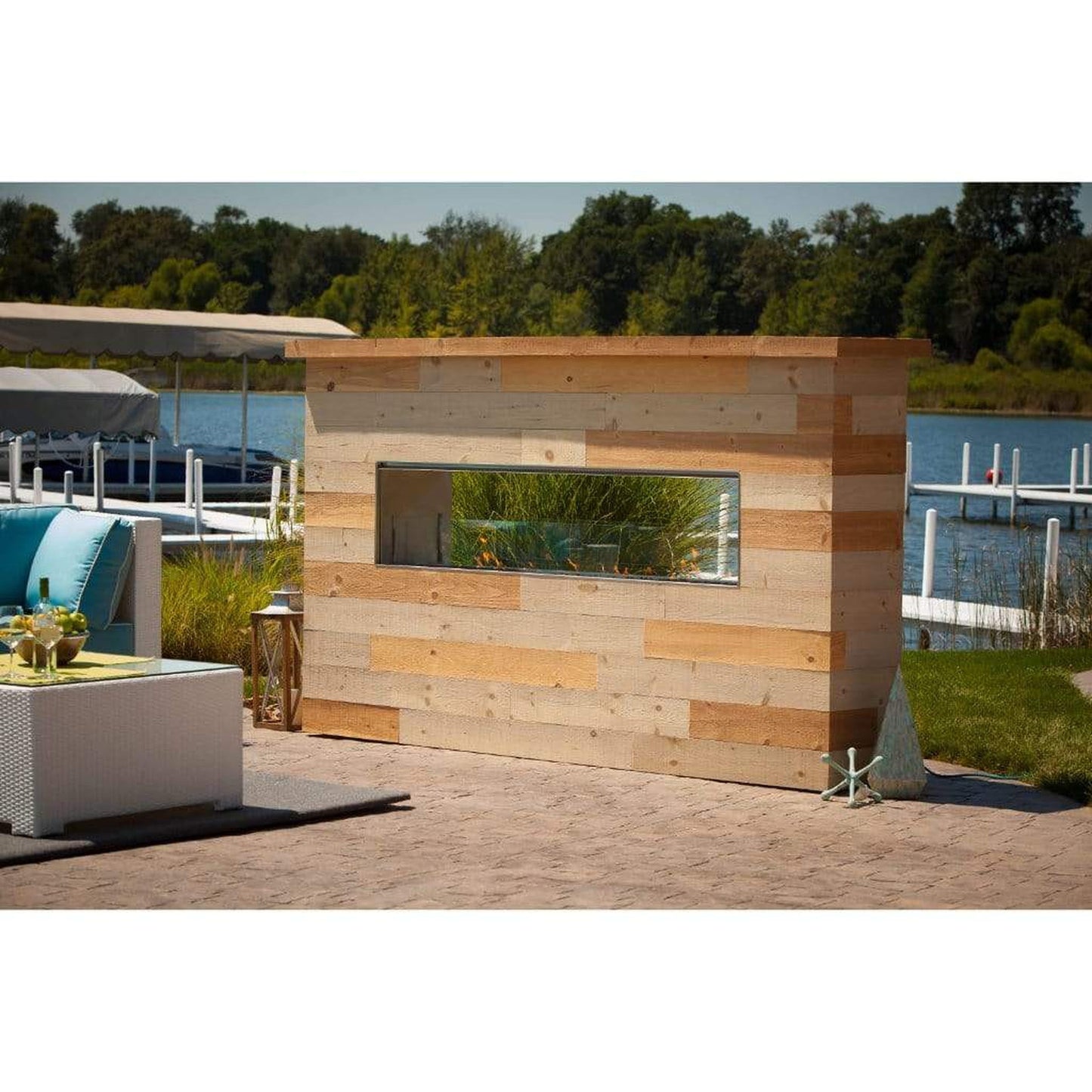 Firegear Kalea Bay LED 36" Linear Outdoor Stainless Steel Vent-Free Natural Gas Fireplace