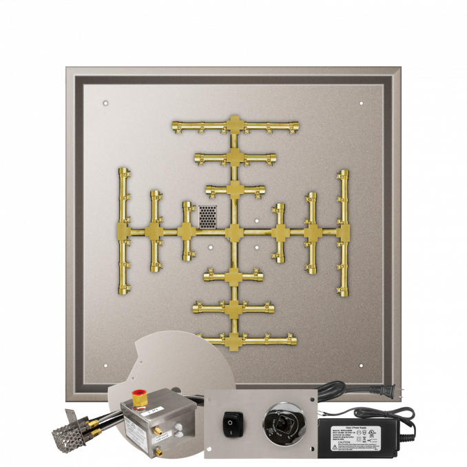 Firegear Pro Series Snowflake Square Drop-In Pan Gas Fire Pit Burner Kit w/ AWS Electronic Ignition System