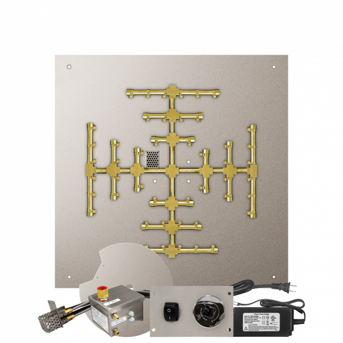 Firegear Pro Series Snowflake Square Flat Pan Gas Fire Pit Burner Kit w/ AWS Electronic Ignition System