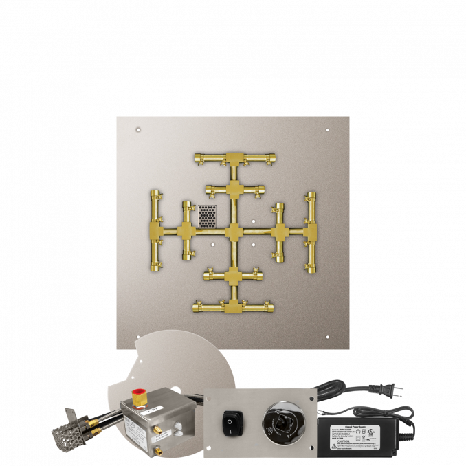 Firegear Pro Series Snowflake Square Flat Pan Gas Fire Pit Burner Kit w/ AWS Electronic Ignition System