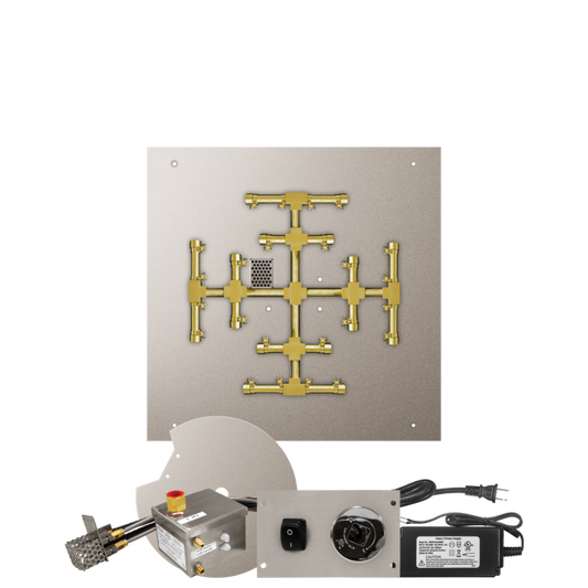 Firegear Pro Series Snowflake Square Flat Pan Gas Fire Pit Burner Kit w/ AWS Electronic Ignition System